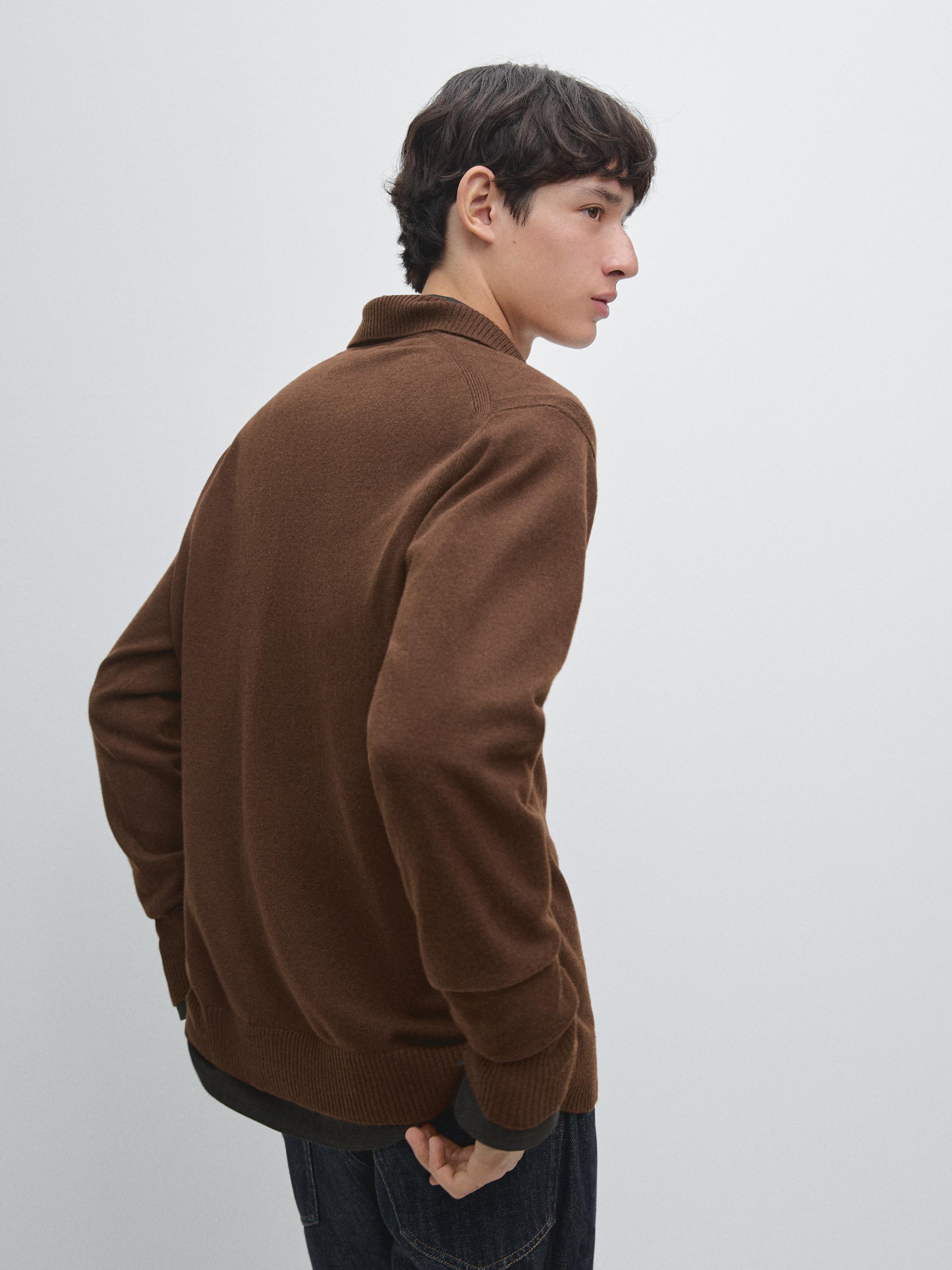 Pull polo col V en maille 100 % laine